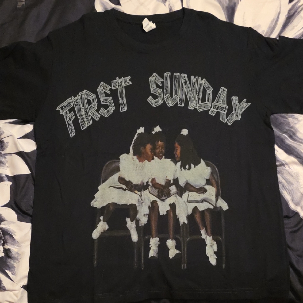 Black Graphic T-Shirt with 'First Sunday' Design
